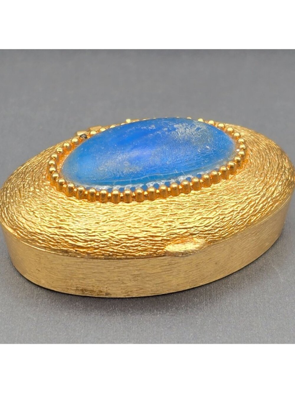 Vintage Helena Rubinstein Heaven Sent Trinket Box 1.75" Gold Blue Cabochon 1960s - Picture 6 of 8